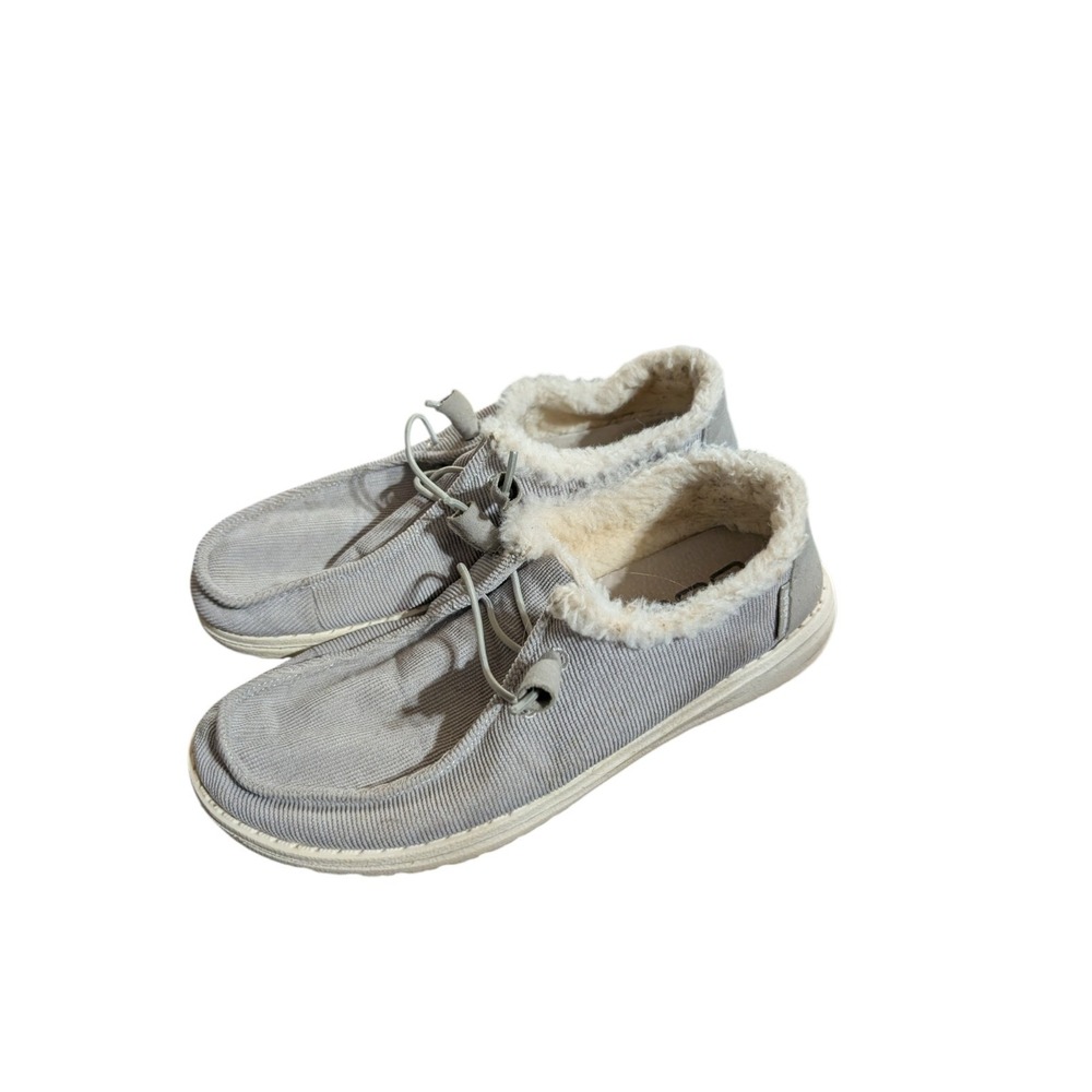 Hey Dude Wendy Corduroy Grey Gray Faux Fur Casual Walking Shoes Women's Size 7